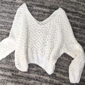 Oversized white sweater off the shoulder